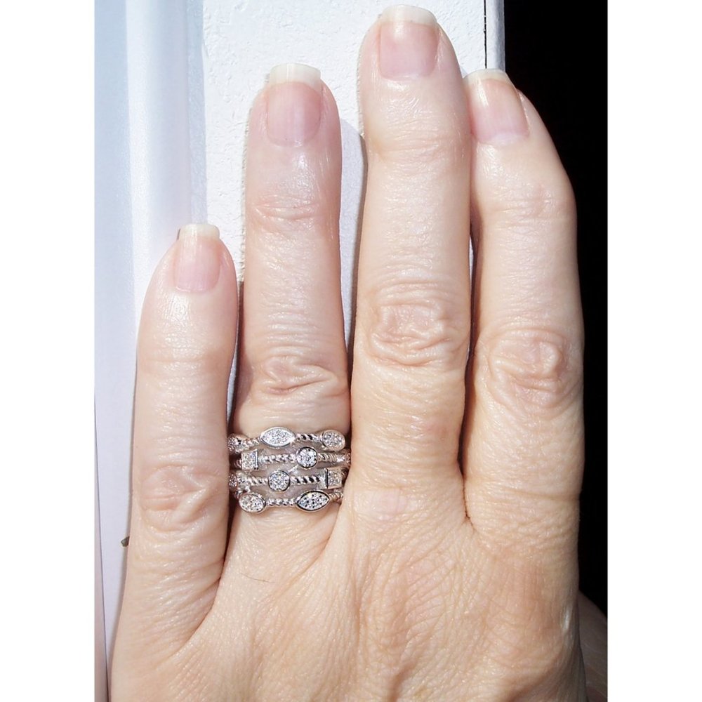925 STERLING SILVER Unique Multi Shapes Design CZ Band Ring - Picture 4 of 16